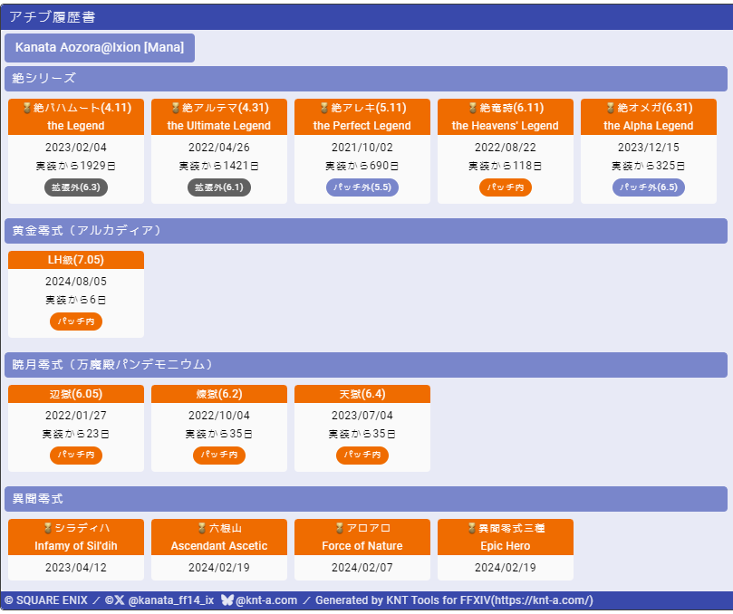 アチブ履歴書ジェネレータ | KNT Tools Blog for FFXIV